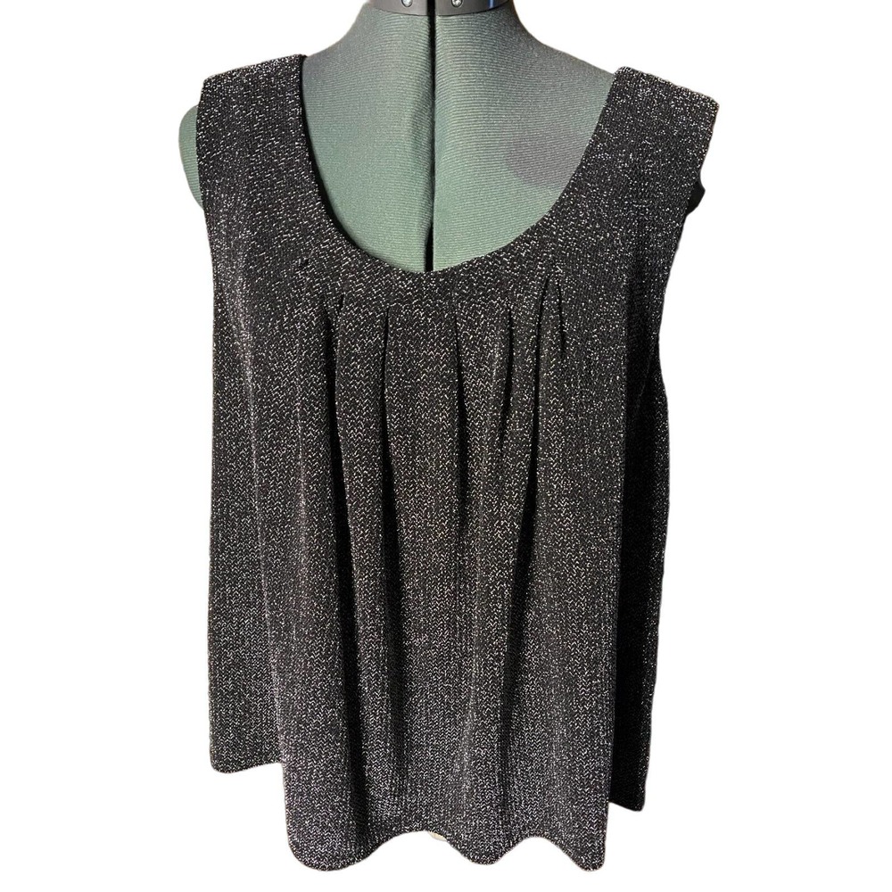 R&M Richards Plus Sz 22W Blouse Black Sleeveless Evening Shimmer New Years